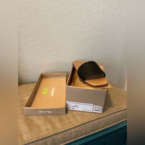 Madewell Square-Toe Slide Sandal in Woven Leather